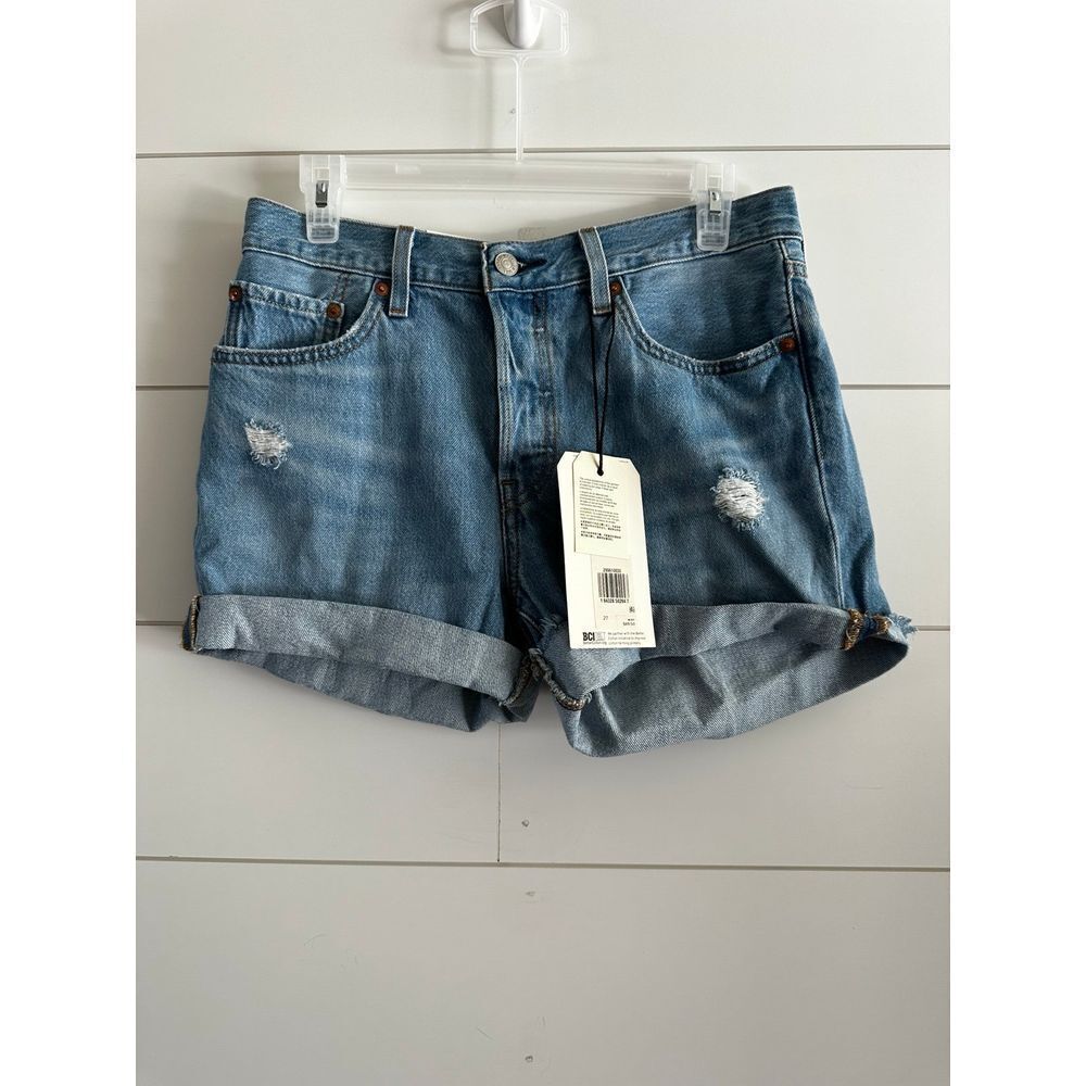 Levi's 501 midrise 4 button distressed Jean shorts new size 27